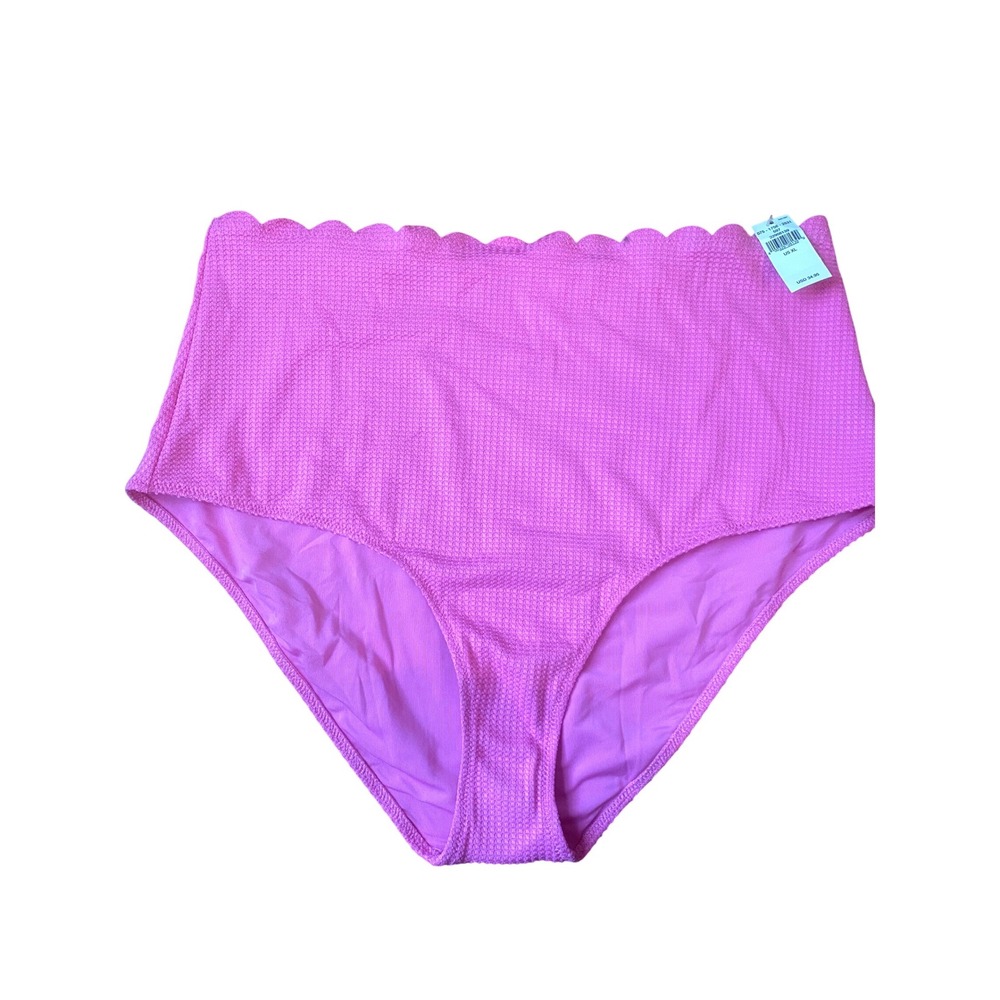 Aerie Pink Textured Scalloped High Waisted Bikini‎ Bottoms XL full coverage